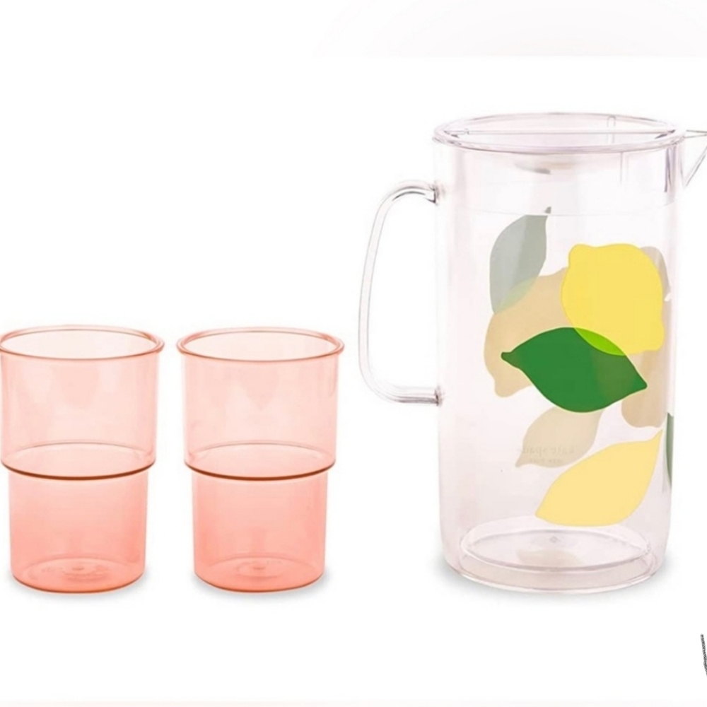 Kate Spade New York Lemon Pitcher and set of two nesting cups
